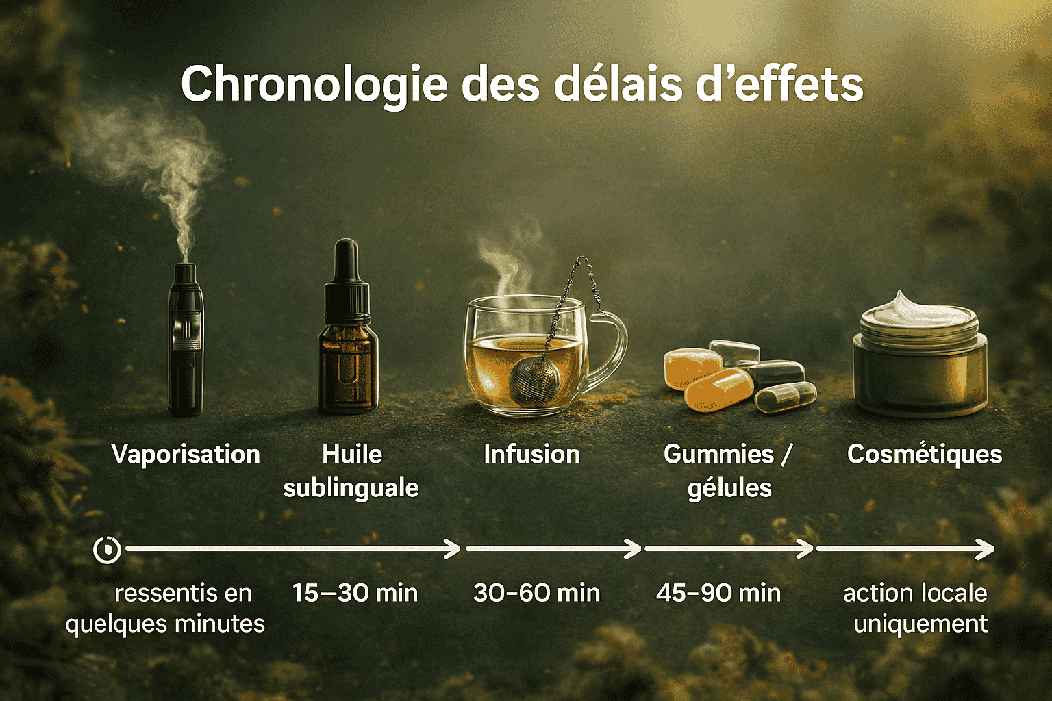 Schéma des délais d’effets du CBD selon la forme